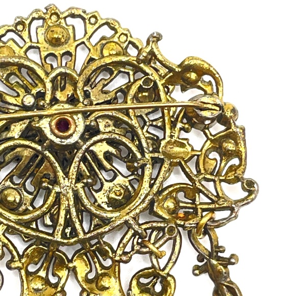 Vintage Czech? Filigree Multi Color Crystal Pin Brooch - Picture 13 of 14